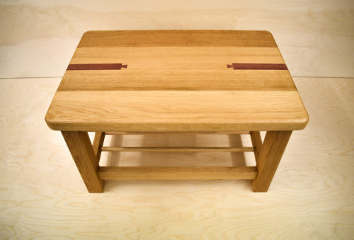 Solid oak coffee table with purple heartwood dove tail inlays. Joiner Skipton