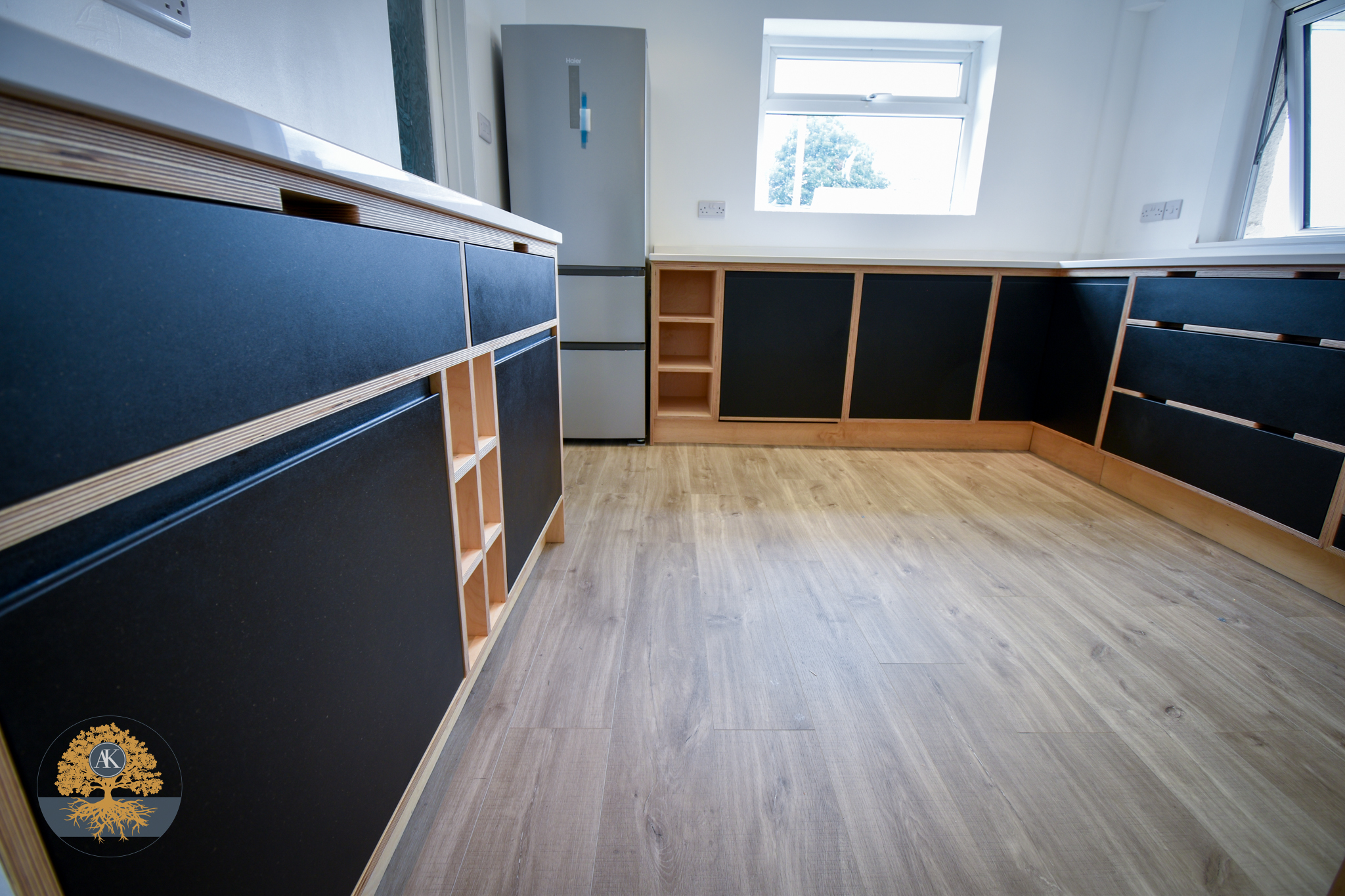 Birch Ply wood and Valcromat Kitchens designed and created Skipton Ilkley and Harrogate