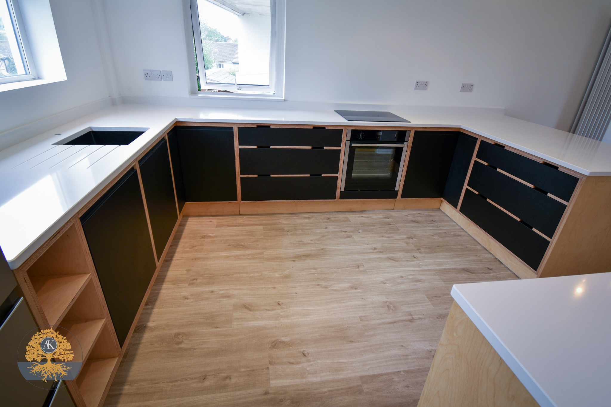 Birch Ply wood and Valcromat Kitchens designed and created Skipton Ilkley and Harrogate